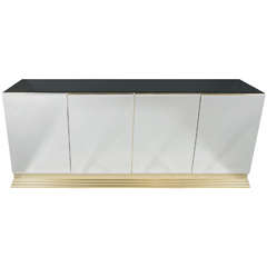 Mid-Century Mirrored Sideboard with Brass Skyscraper Style Stepped Base