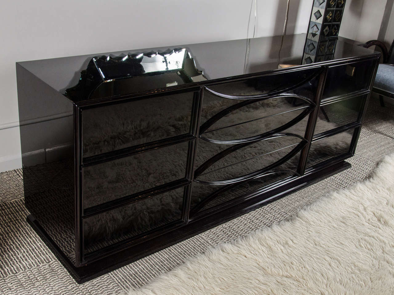 Mid-Century Modernist Sideboard with Stylized Arch Forms in Ebonized Mahogany