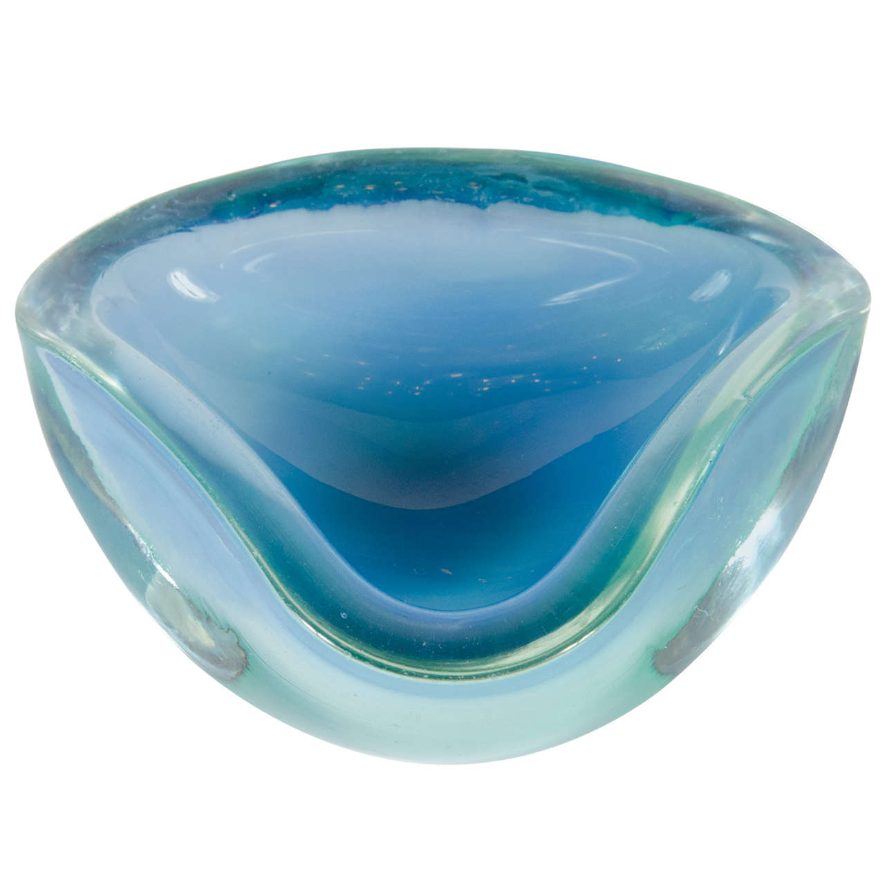 Hand Blown Murano Glass Bowl in Tones of Cerulean Blue at 1stDibs
