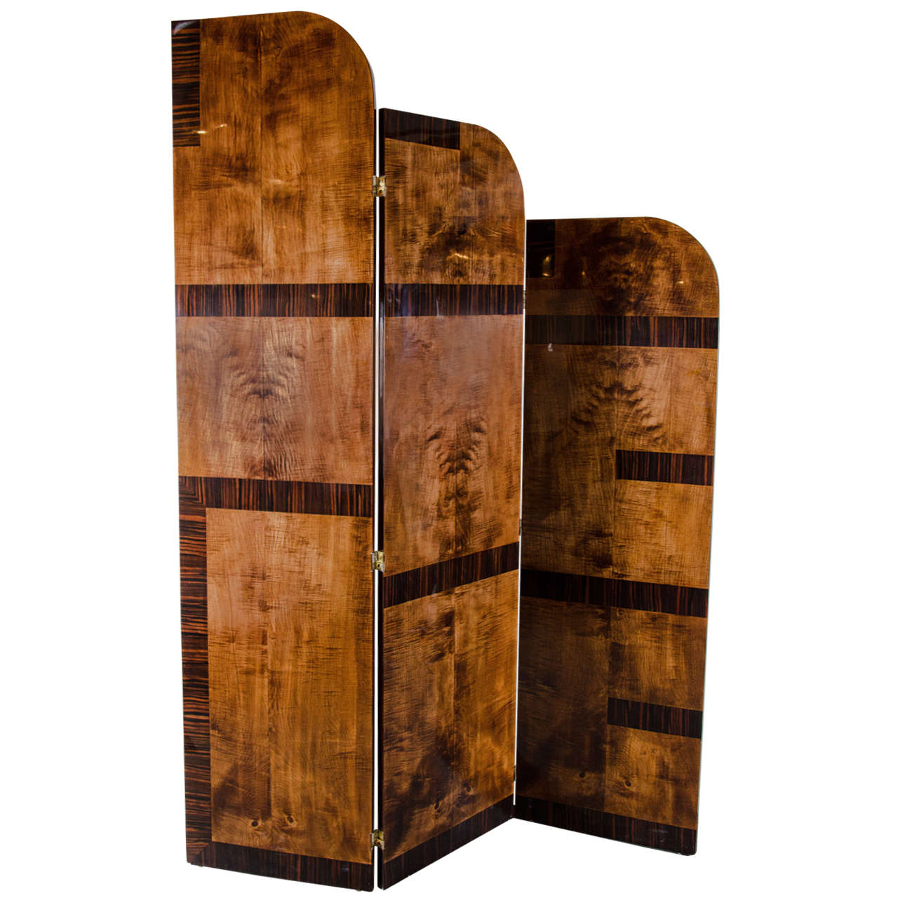 Art Deco Three Paneled Screen w/ Macassar Wood Inlay at 1stdibs