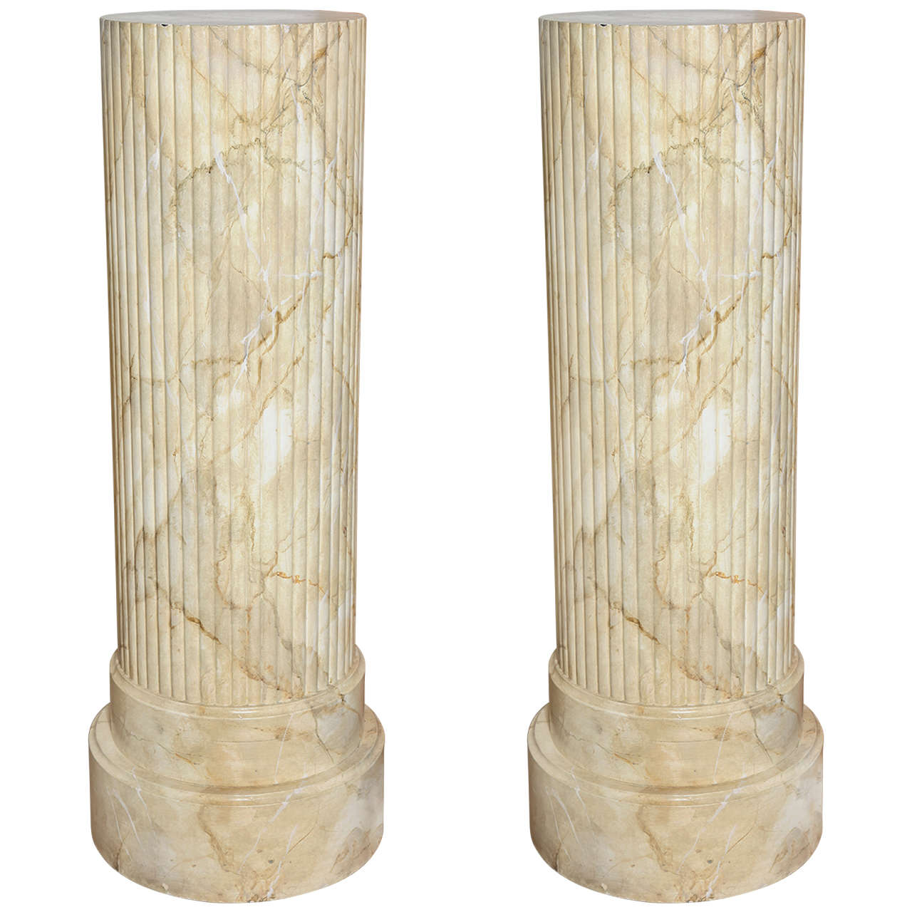 A Pair of Carved and Faux Marbled Pedestals, c. 1930 For Sale