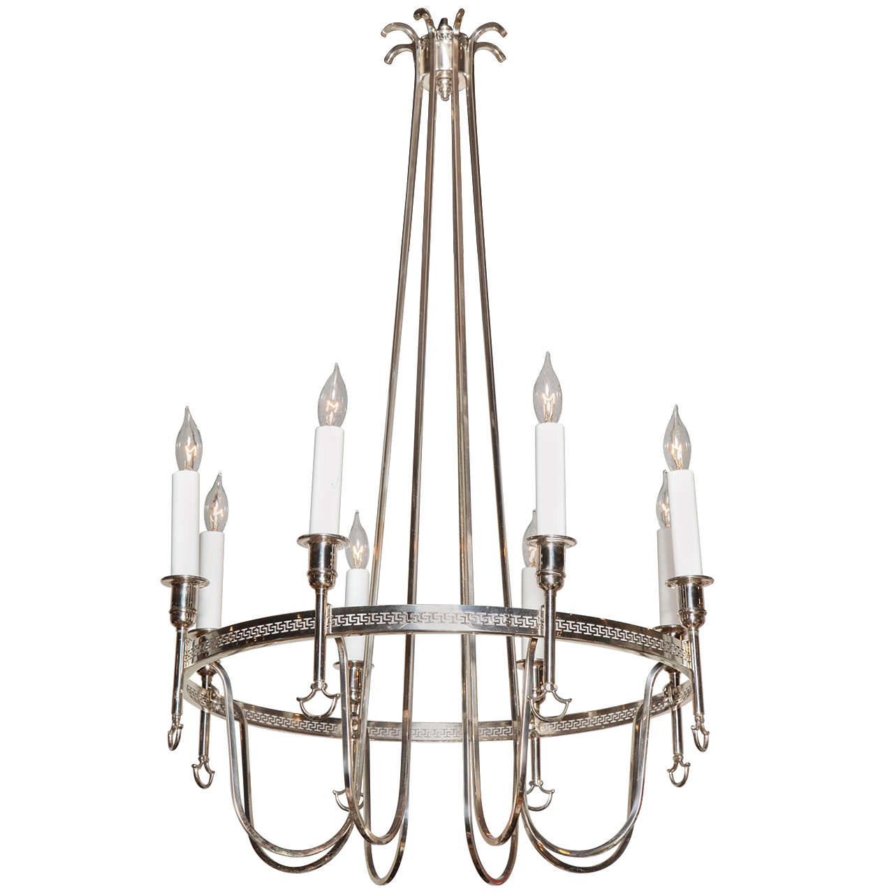 A Neoclassical Style Silver Plate 8 Light Chandelier, France, c. 1950