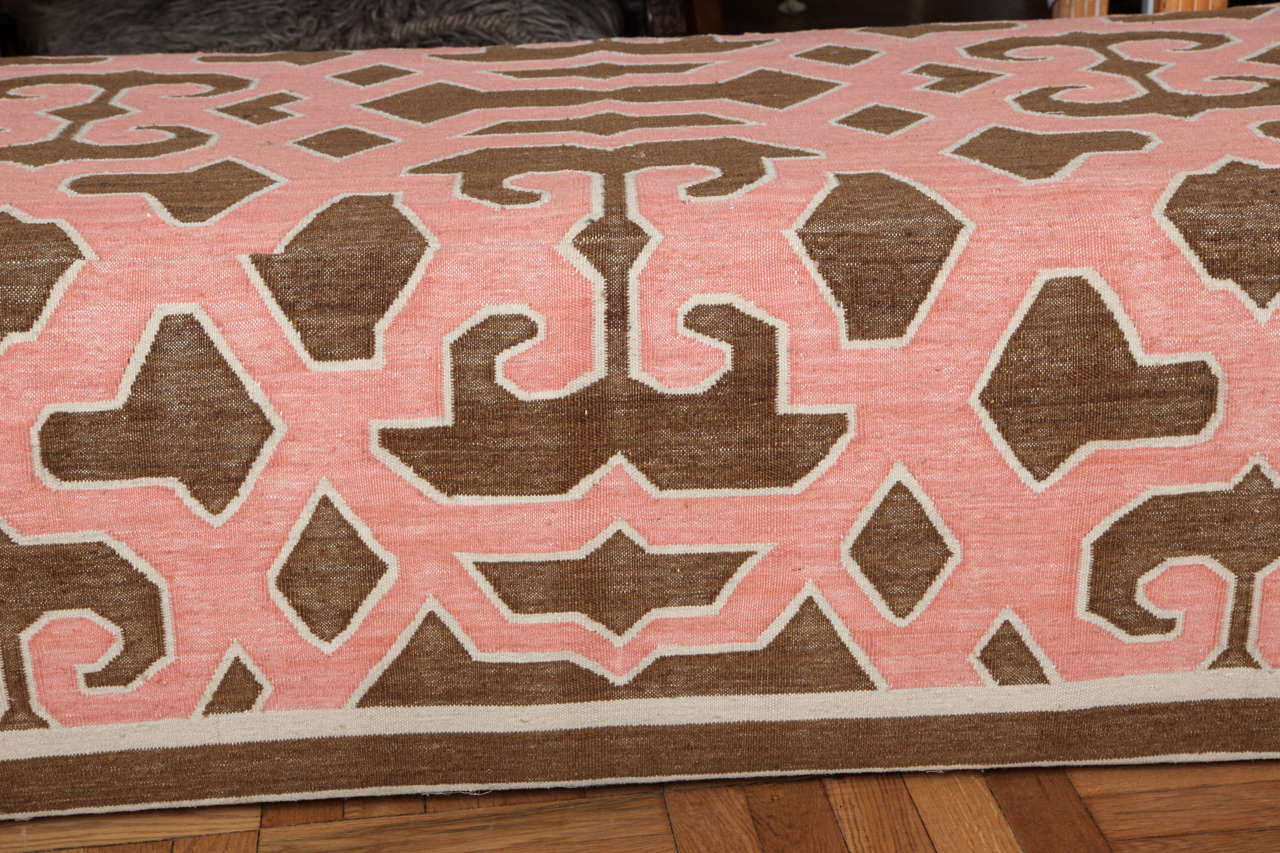 Large Indian Dhurrie Rug Upholstered Tabouret In Excellent Condition For Sale In New York, NY