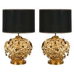 Pair of Gilt Bronze "Conchiglia" Lamps by Angelo Brotto