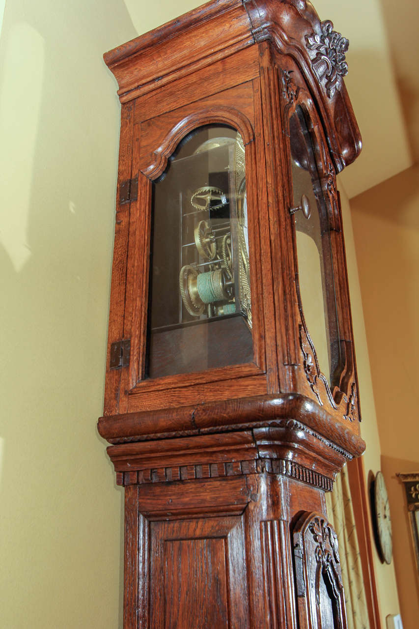 French Provincial Oak Tall Case Clock For Sale 1