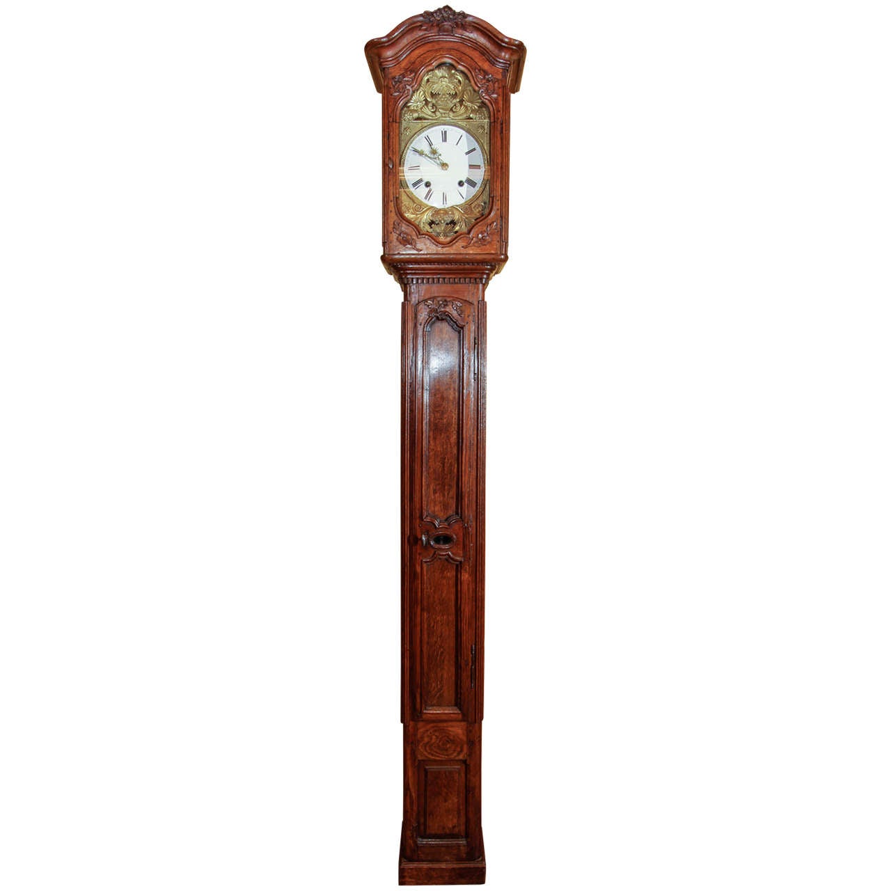 French Provincial Oak Tall Case Clock For Sale
