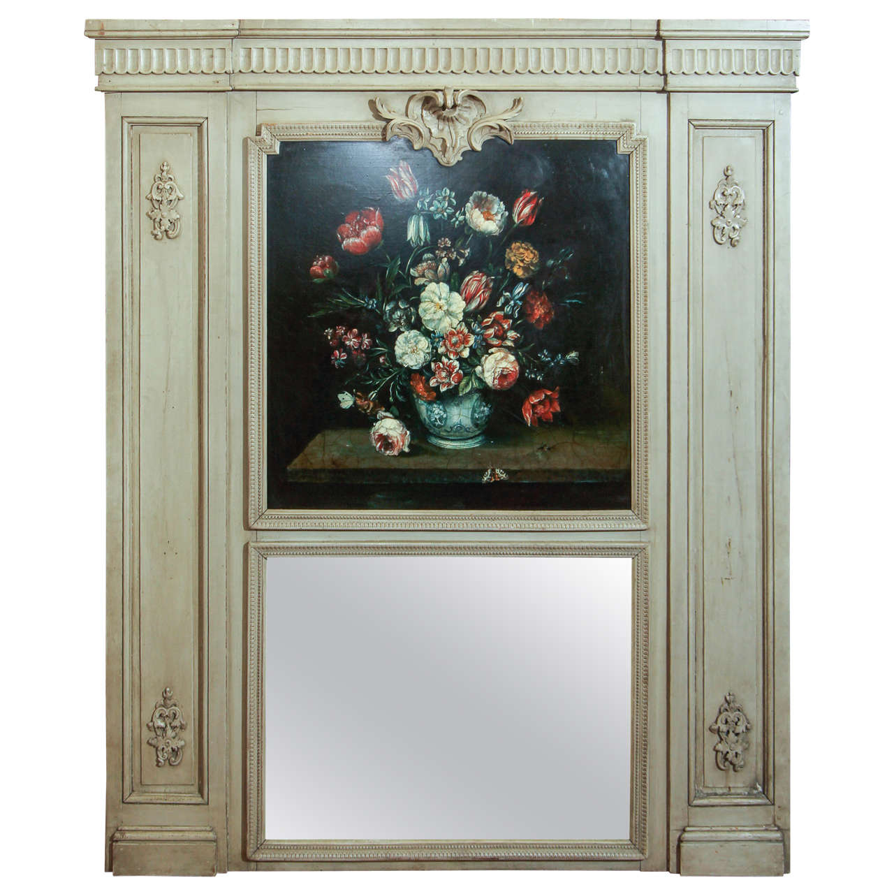 French Painted Trumeau Mirror For Sale