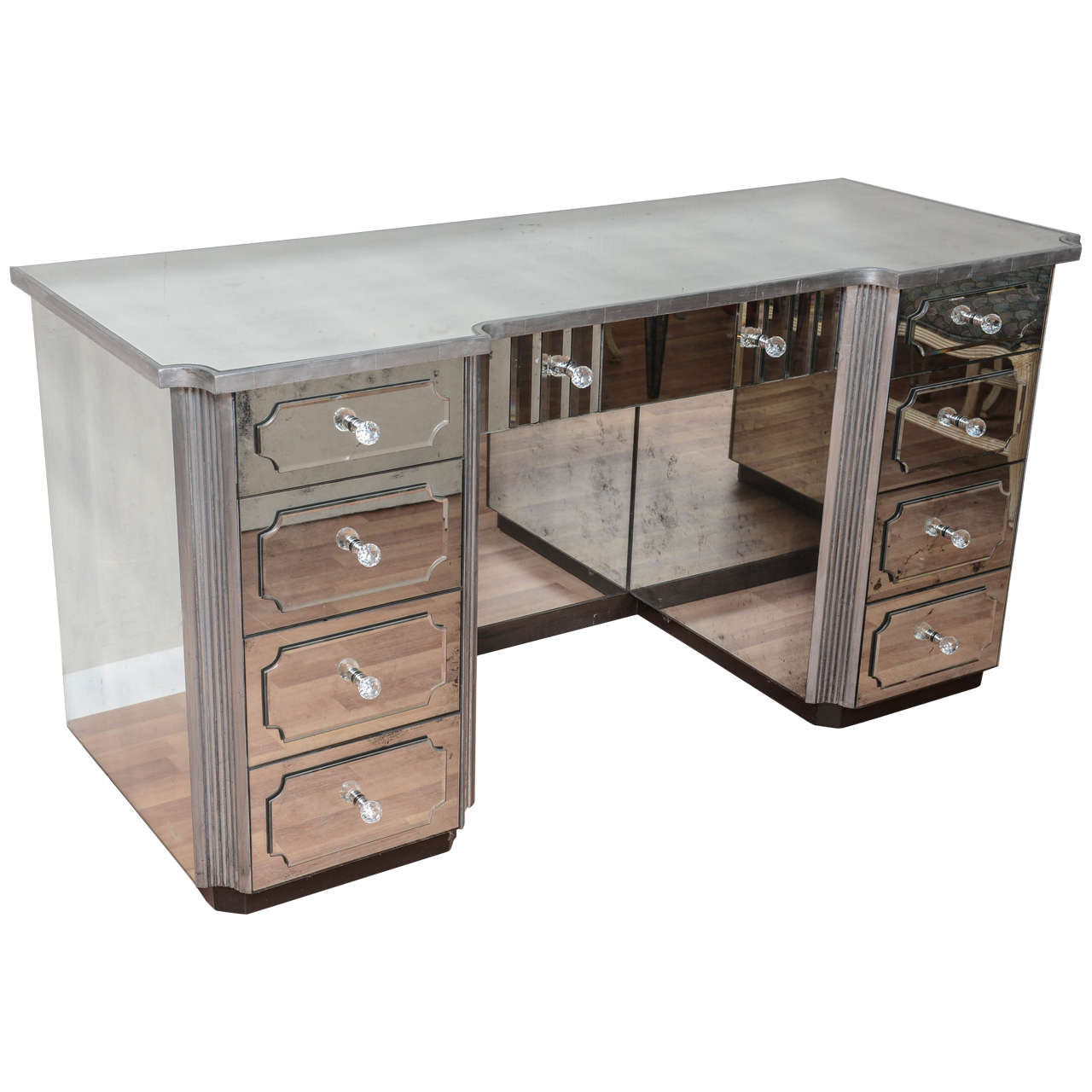 Superb Custom Mirrored Dressing Table or Vanity with Nine Drawers For Sale