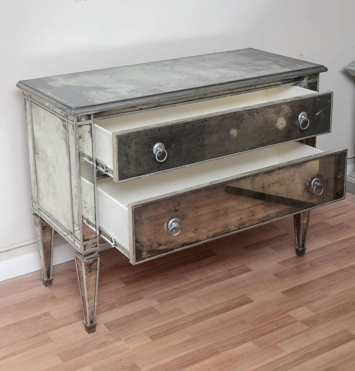 Superb Mirrored Italian Style Chest with Two Drawers In Excellent Condition In West Palm Beach, FL