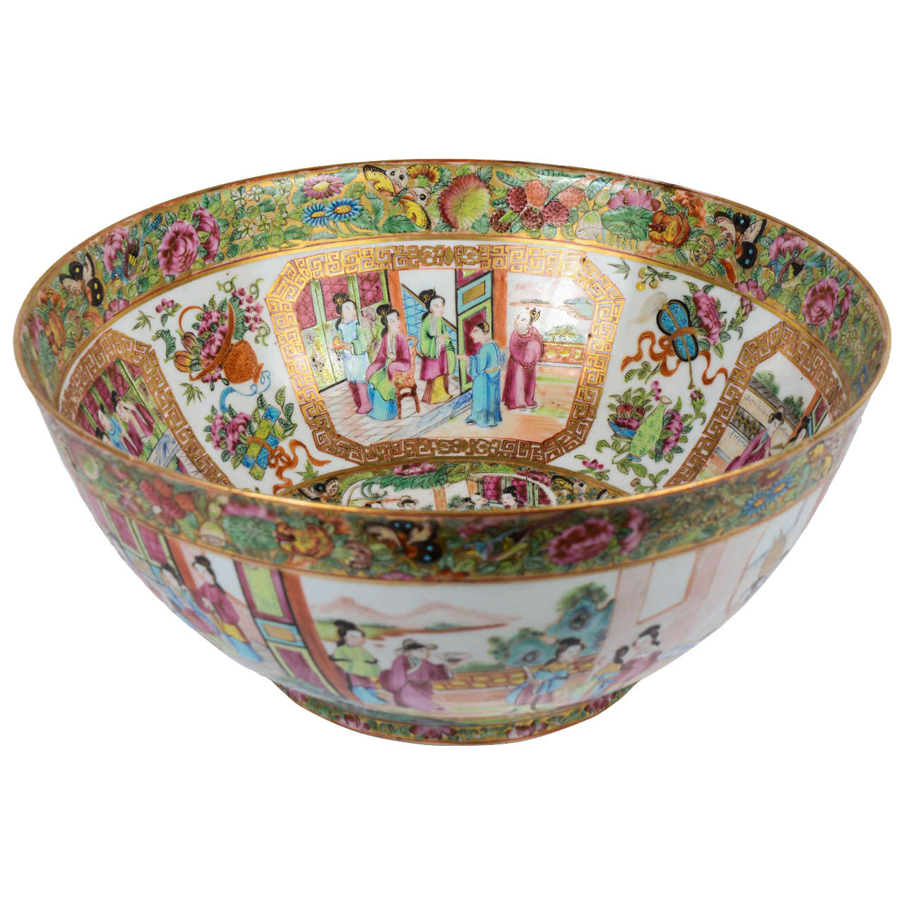 19th Century Chinese Canton Punch Bowl For Sale