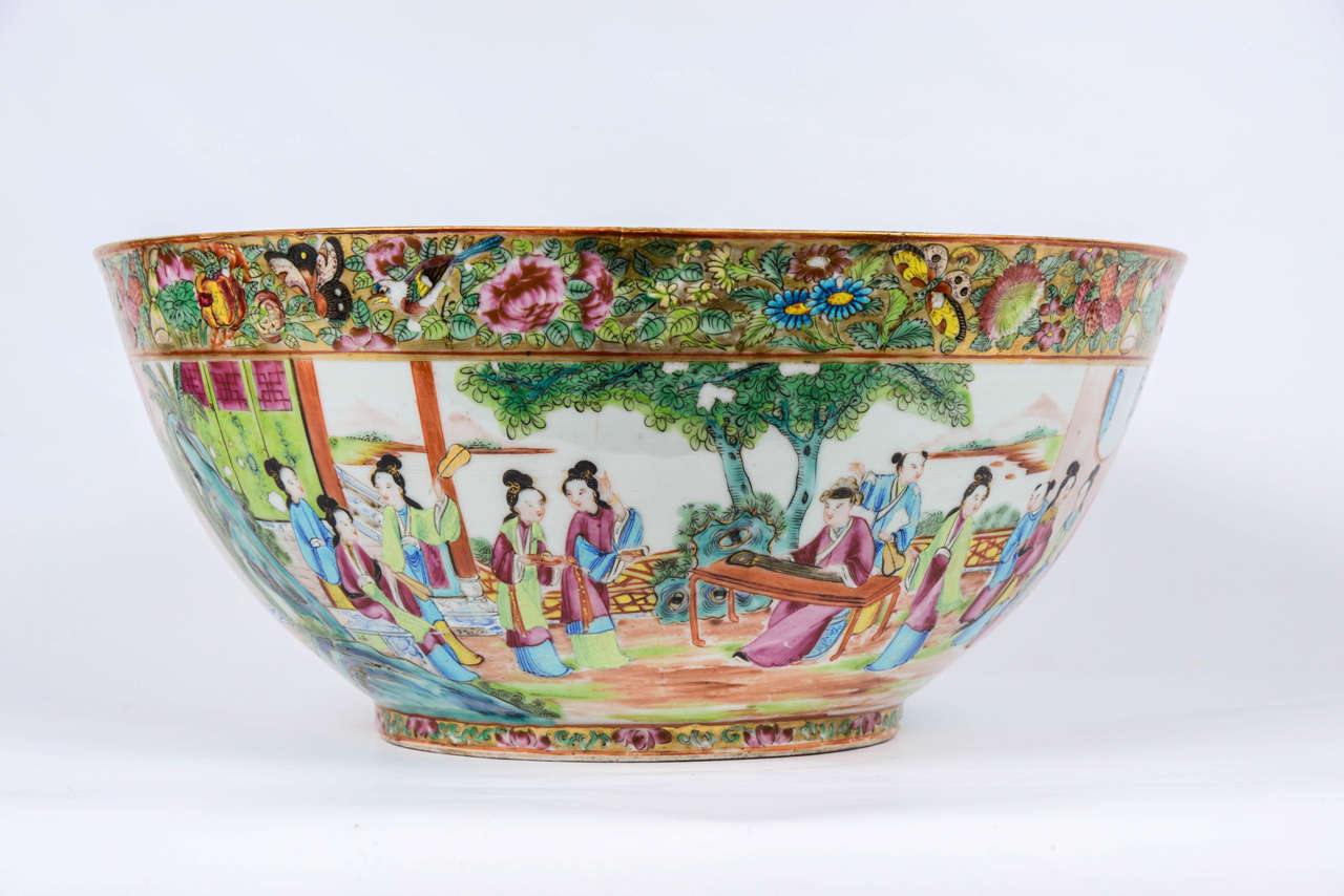 Mid-19th Century 19th Century Chinese Canton Punch Bowl For Sale