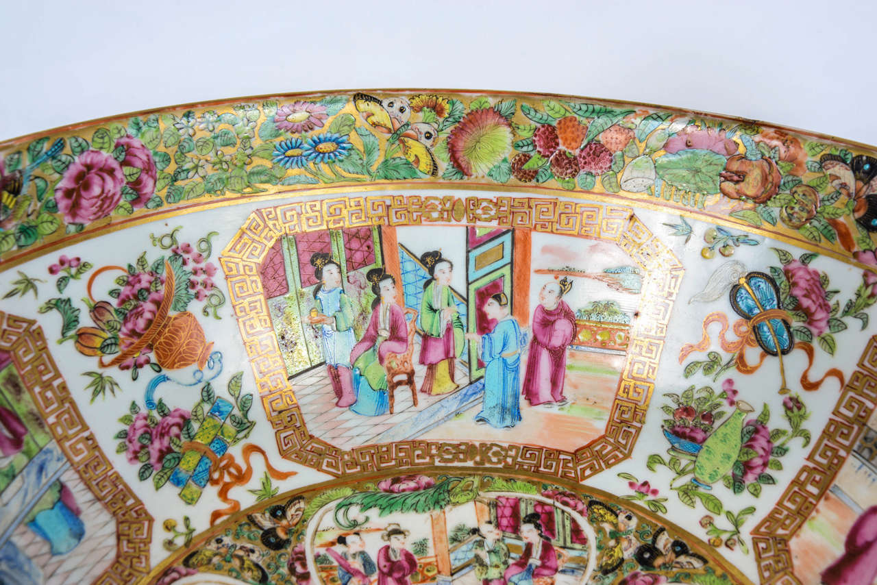 19th Century Chinese Canton Punch Bowl For Sale 5