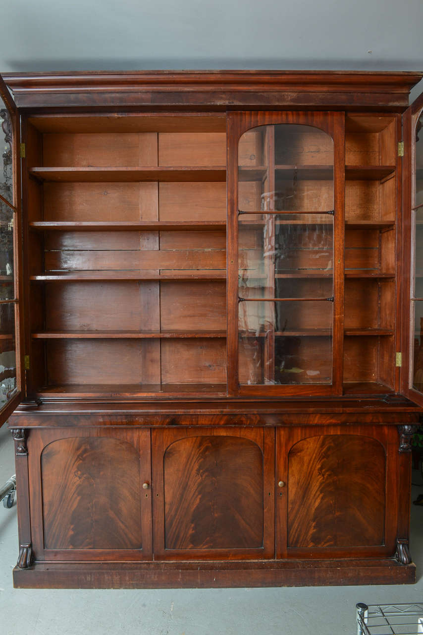 British English Mahogany Breakfront Bookcase, 19th Century