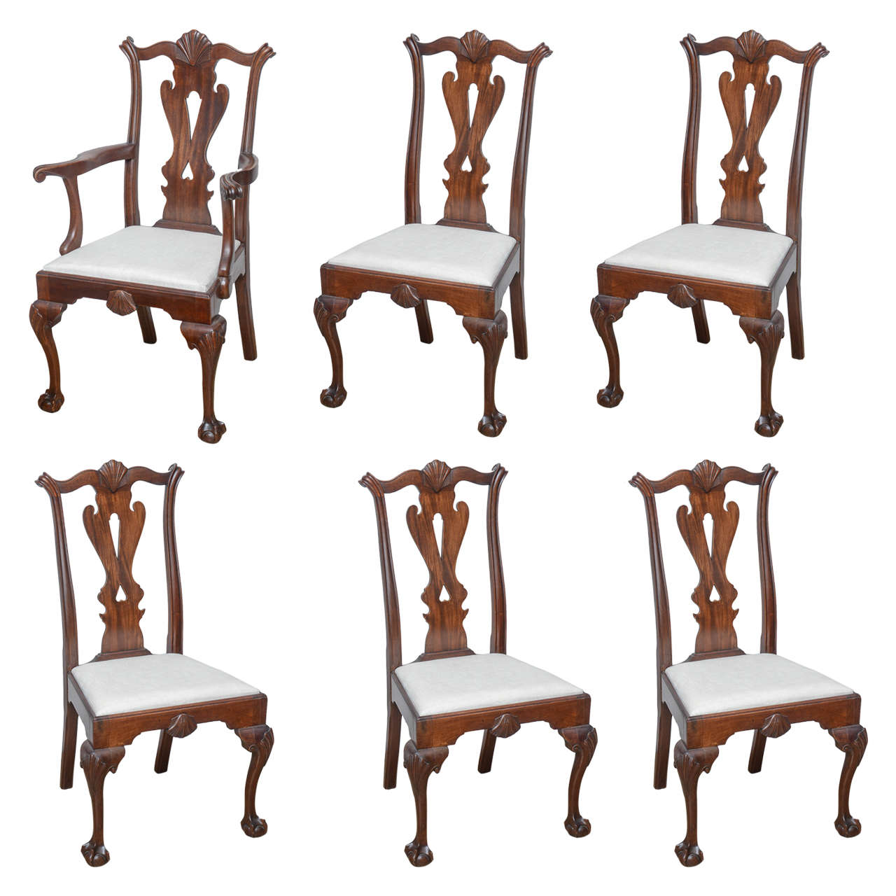 Set of Six Chippendale Style Chairs, 19th Century For Sale