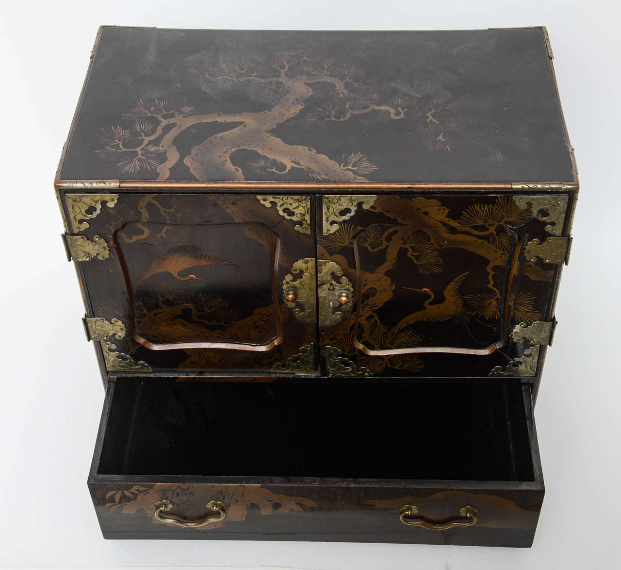 Wood Japanese Jewelry Chest with Hand Decorations, 19th Century For Sale