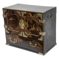 Antique Japanese Jewelry Chest with Hand Decorations, 19th Century