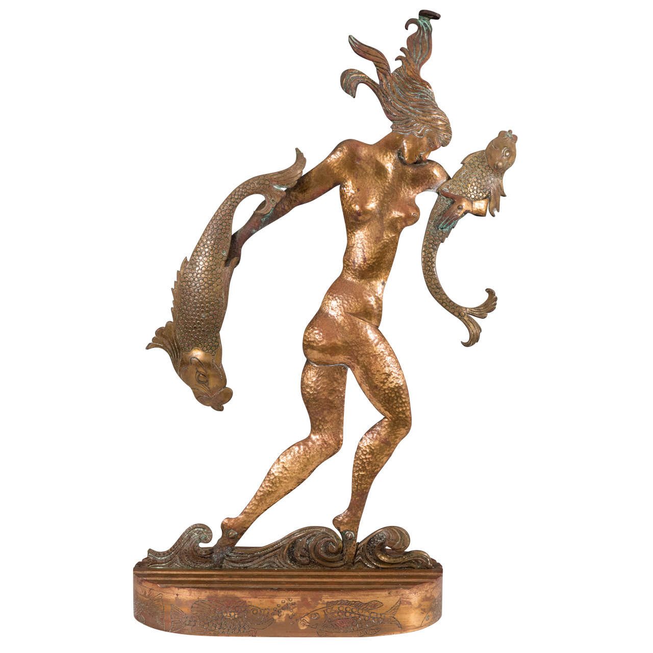 Art Deco Sculpture of a Nude Woman Carrying Fish in the Style of Hagenauer For Sale