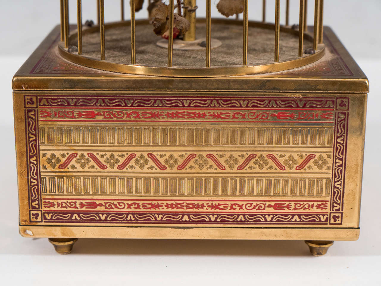 Mid-Century Modern Vintage Mechanical Singing Bird in a Brass Cage, circa 1940s