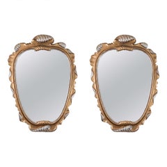 Hollywood Regency Style Pair of Italian Carved Shell Form Mirrors