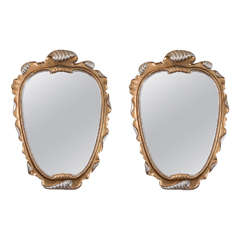 Hollywood Regency Style Pair of Italian Carved Shell Form Mirrors 7