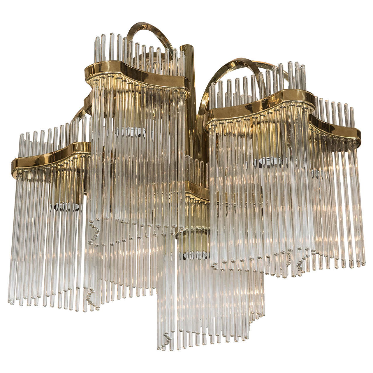 Midcentury Six-Arm Glass Rod Chandelier by Gaetano Sciolari for Lightolier