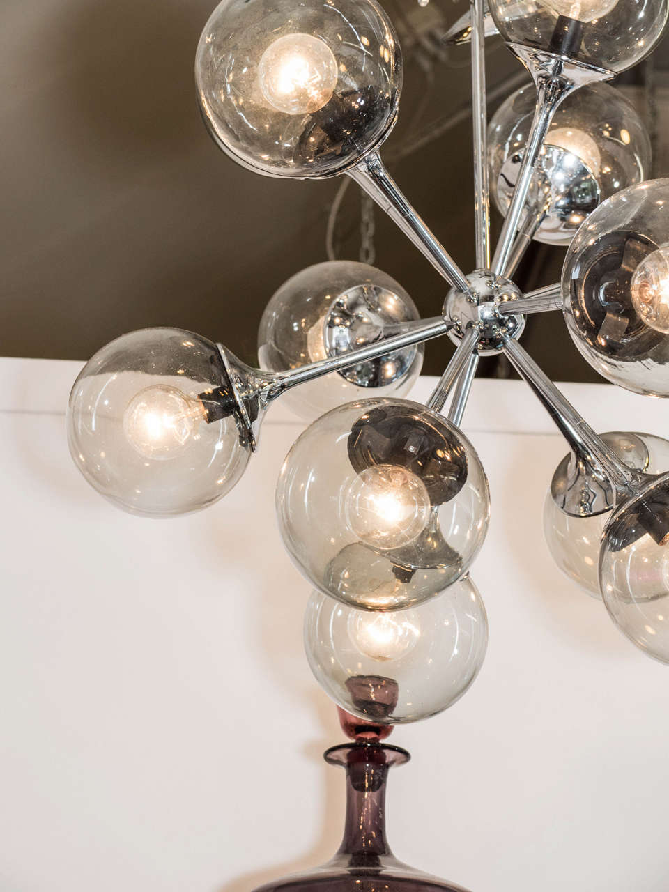 Mid-Century Modern Midcentury Chrome and Smoked Bubble Glass Sputnik Chandelier by Lightolier