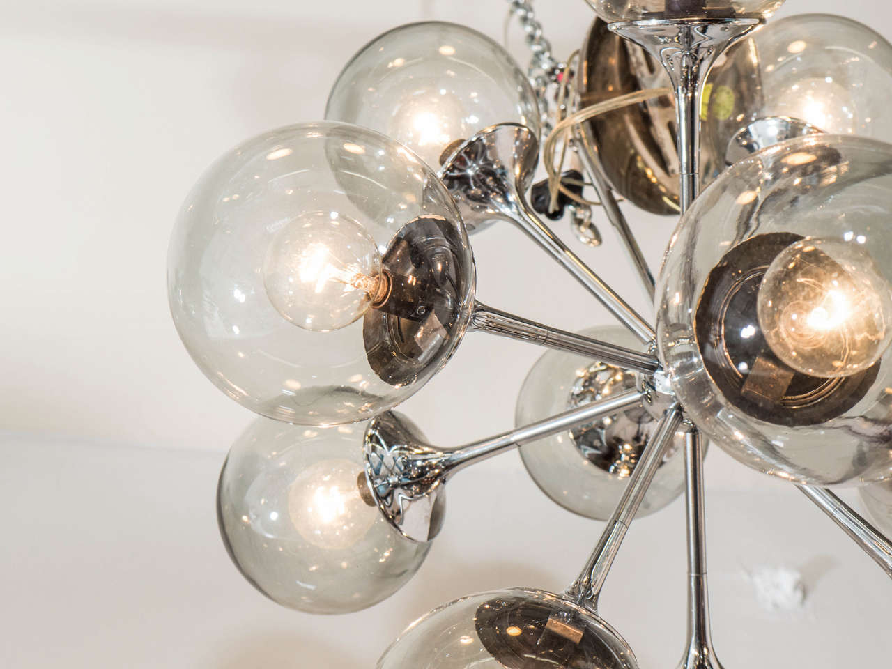 Midcentury Chrome and Smoked Bubble Glass Sputnik Chandelier by Lightolier In Good Condition In New York, NY