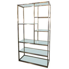 Mid-Century Brushed Bronze Milo Baughman Etagere with Glass Shelves