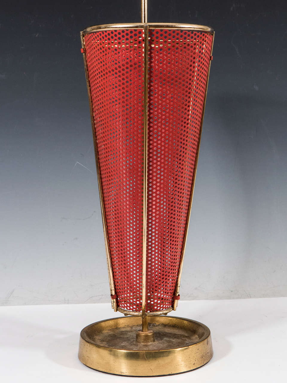 Midcentury Brass-Plated and Red Enameled Italian Umbrella Stand For Sale 3