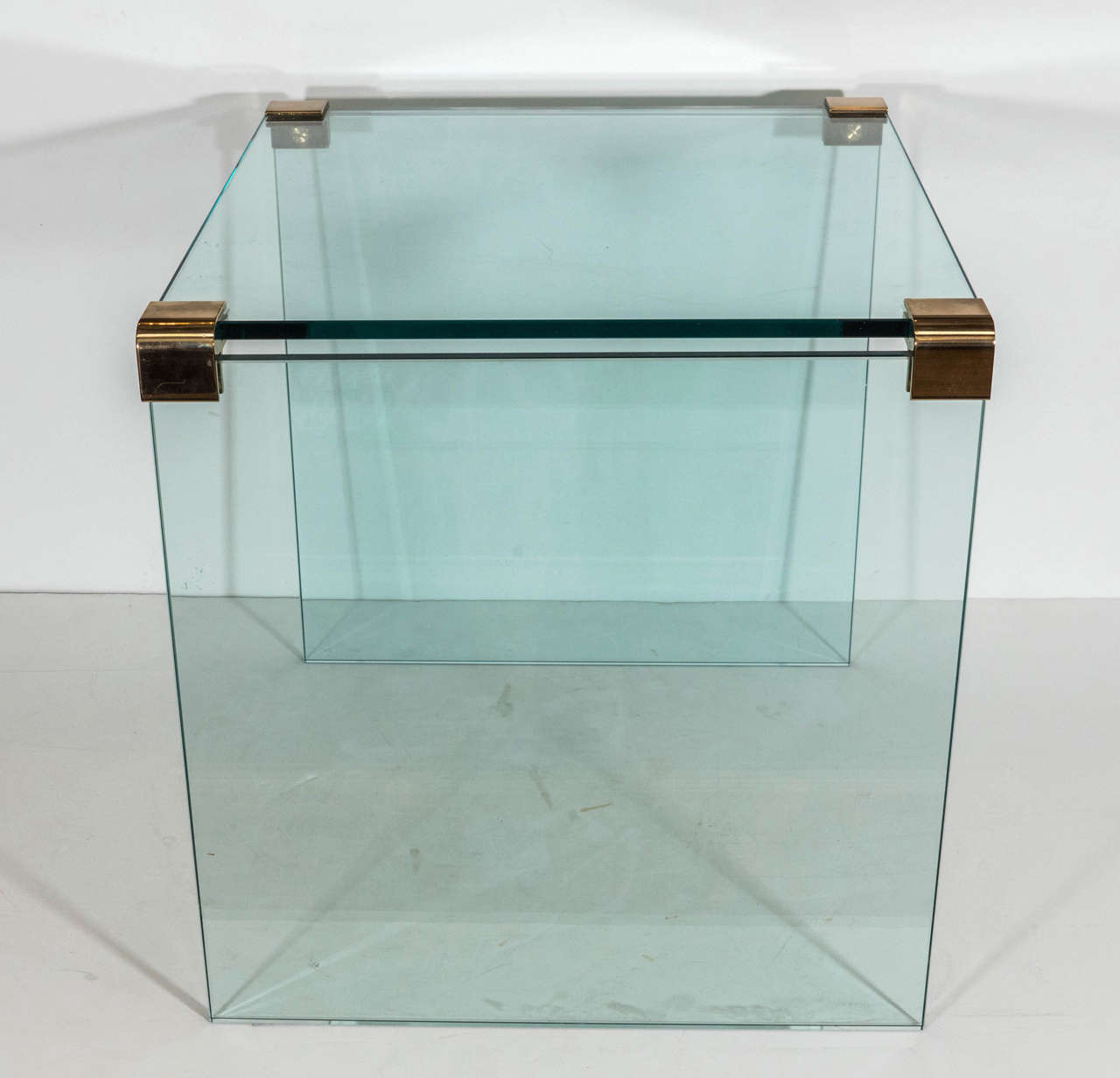 Brass Mid-Century Pair of Glass End or Side Tables by Leon Rosen for Pace Collection