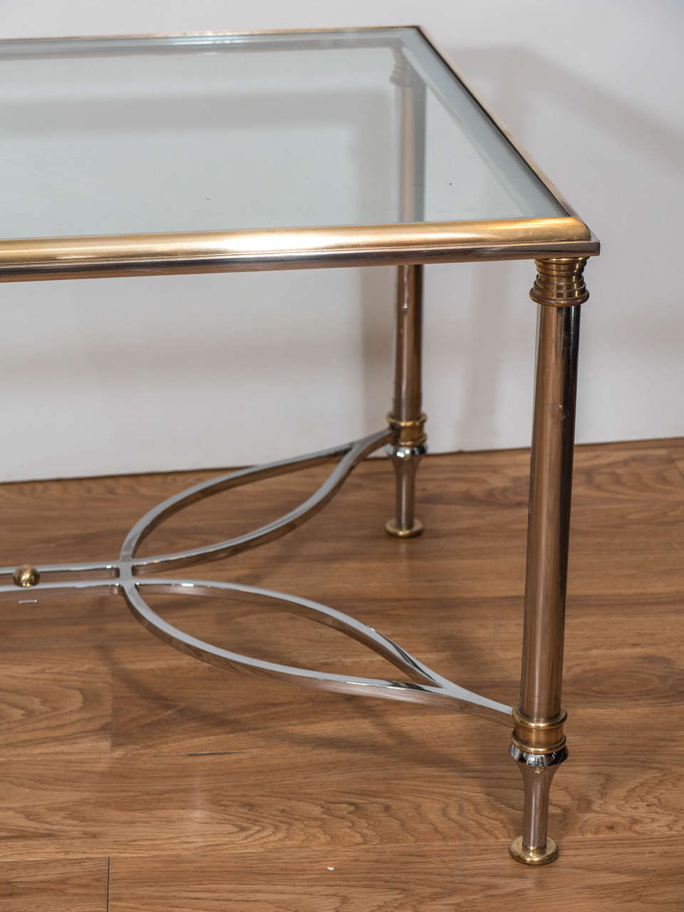 Mid-Century Modern 1970s Brass Rectangular Coffee and Cocktail Table with Elegant Chrome Base