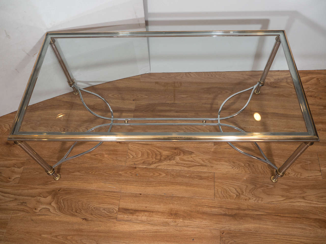 20th Century 1970s Brass Rectangular Coffee and Cocktail Table with Elegant Chrome Base