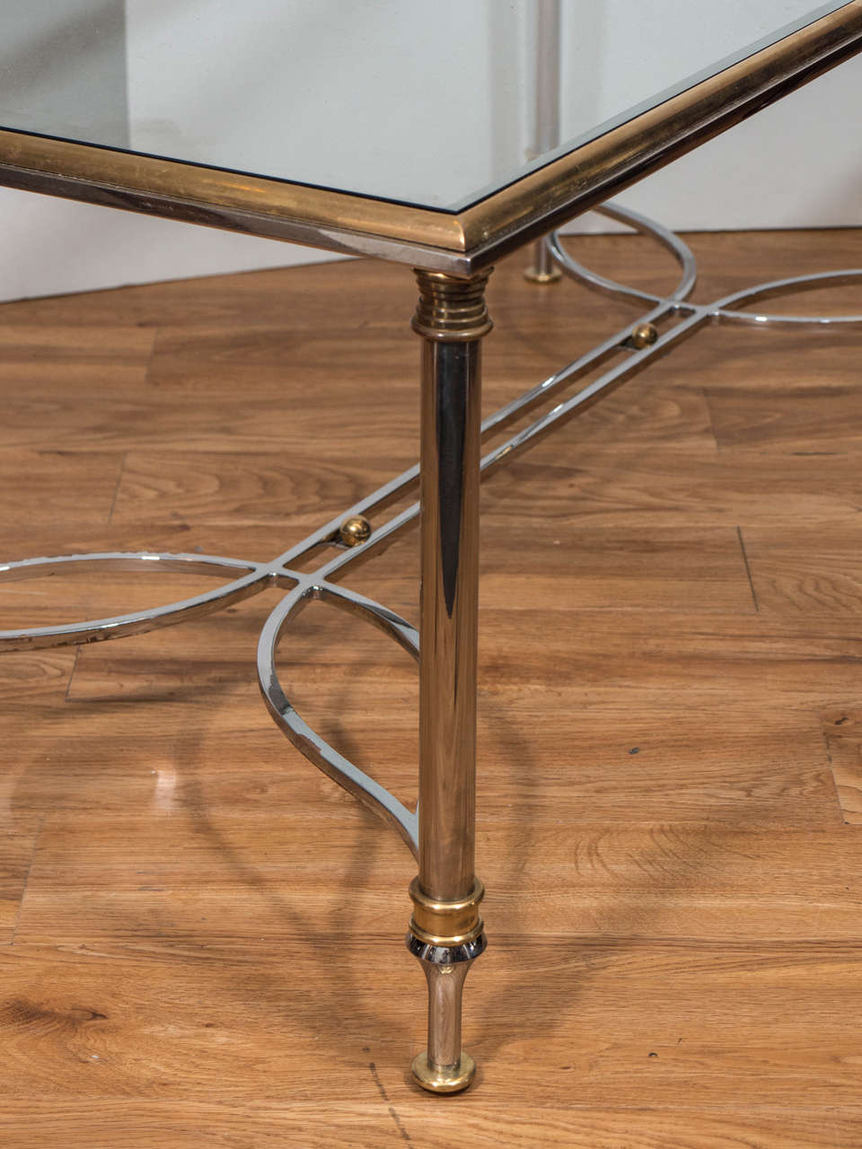 1970s Brass Rectangular Coffee and Cocktail Table with Elegant Chrome Base 1