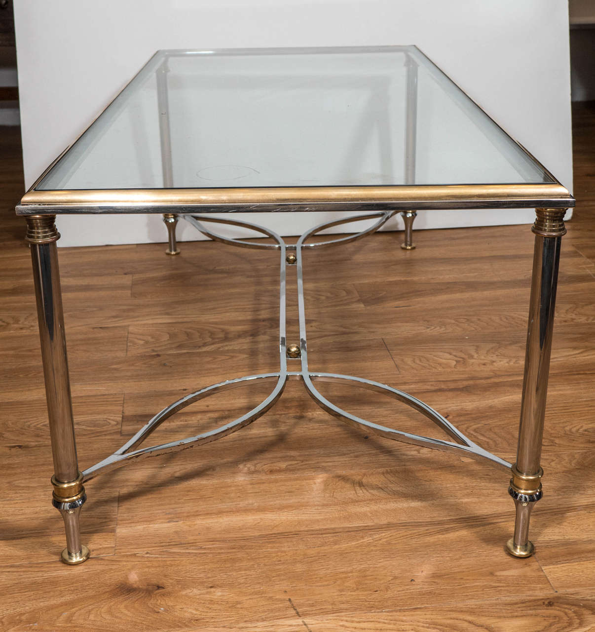 1970s Brass Rectangular Coffee and Cocktail Table with Elegant Chrome Base 2