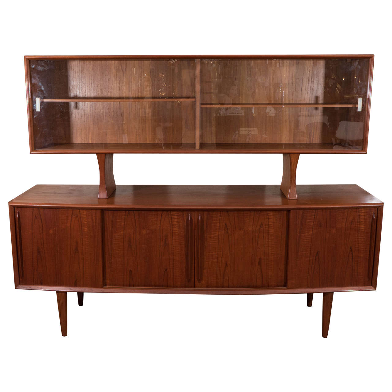 Midcentury Arne Vodder for H.P. Hansen Teak Credenza and Glass Front Cabinet Top