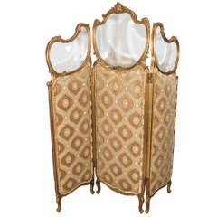 French Gilt Wood Trifold Screen with Beveled Glass, circa 1920s