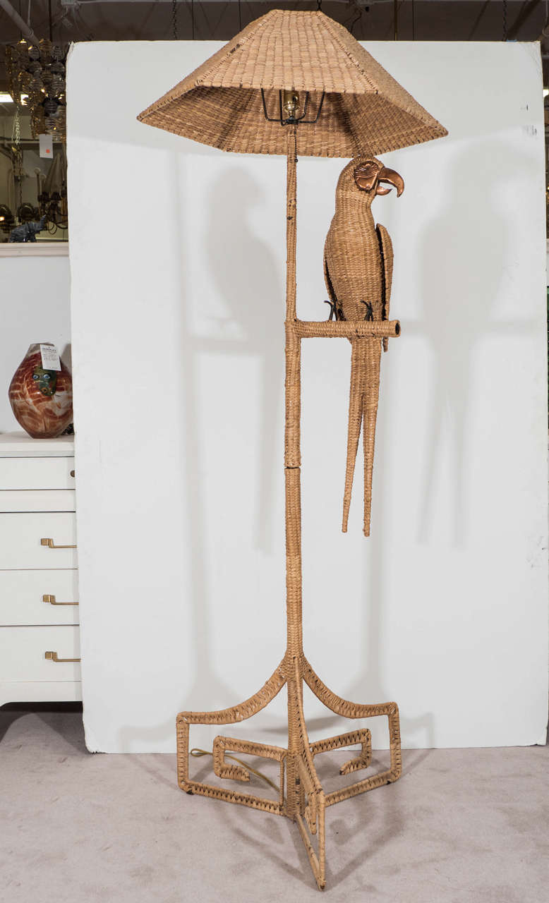 Vintage Mario Lopez Parrot Floor Lamp Wrapped in Reed with Copper ... Vintage Mario Lopez Parrot Floor Lamp Wrapped in Reed with Copper ...