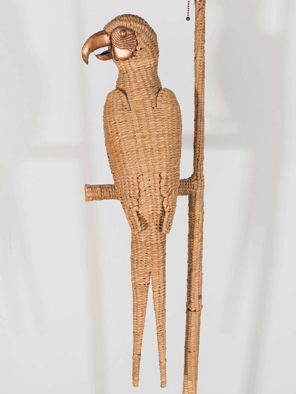 Vintage Mario Lopez Parrot Floor Lamp Wrapped in Reed with Copper Accents For Sale 3