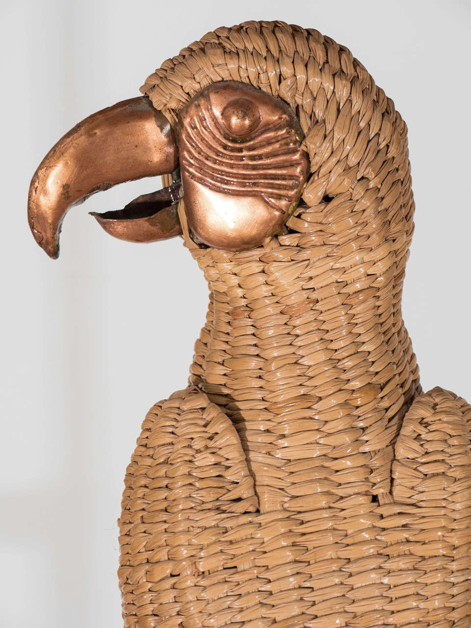 Vintage Mario Lopez Parrot Floor Lamp Wrapped in Reed with Copper Accents For Sale 4