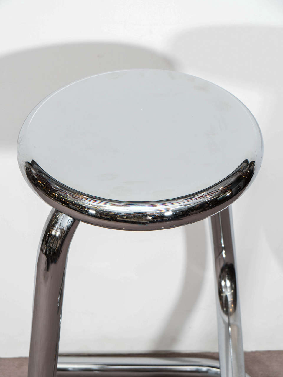 Plated Mid Century Pair of Chrome Paperclip Bar Stools for Kinetics