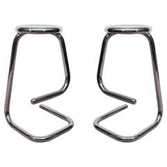 Mid Century Pair of Chrome Paperclip Bar Stools for Kinetics