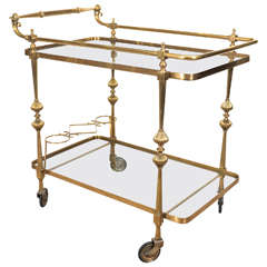 A Midcentury Hollywood Regency Brass Bar Cart with Wine Holders