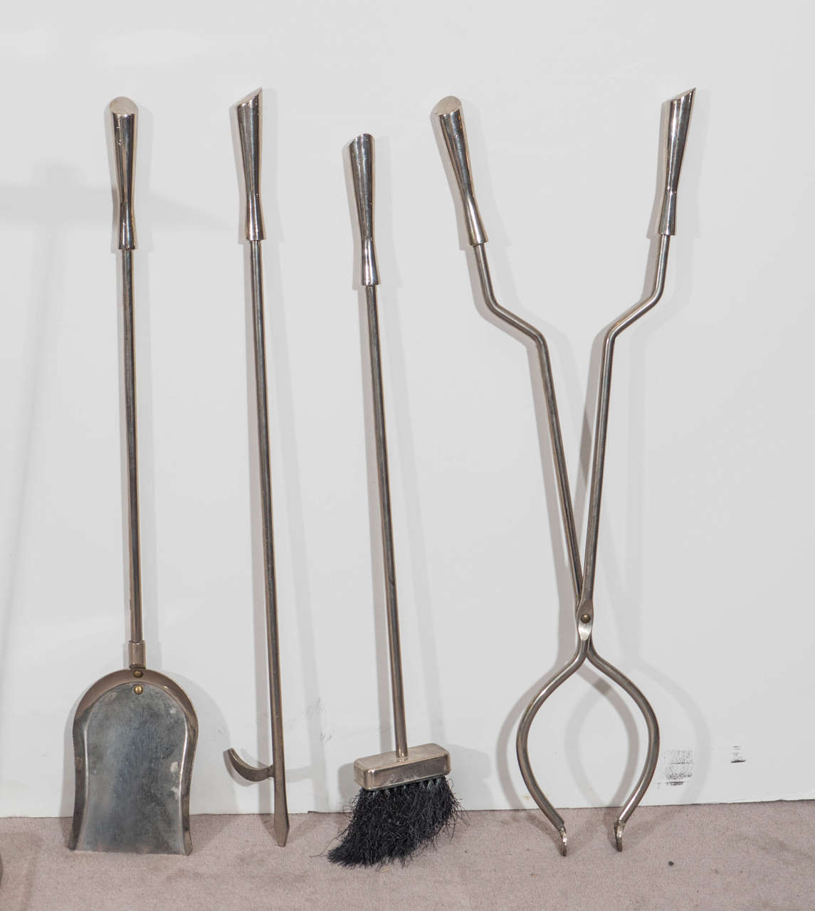 American Set of Mid-Century Fireplace Tools in Chrome