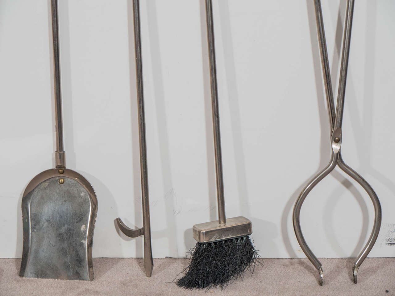 Polished Set of Mid-Century Fireplace Tools in Chrome