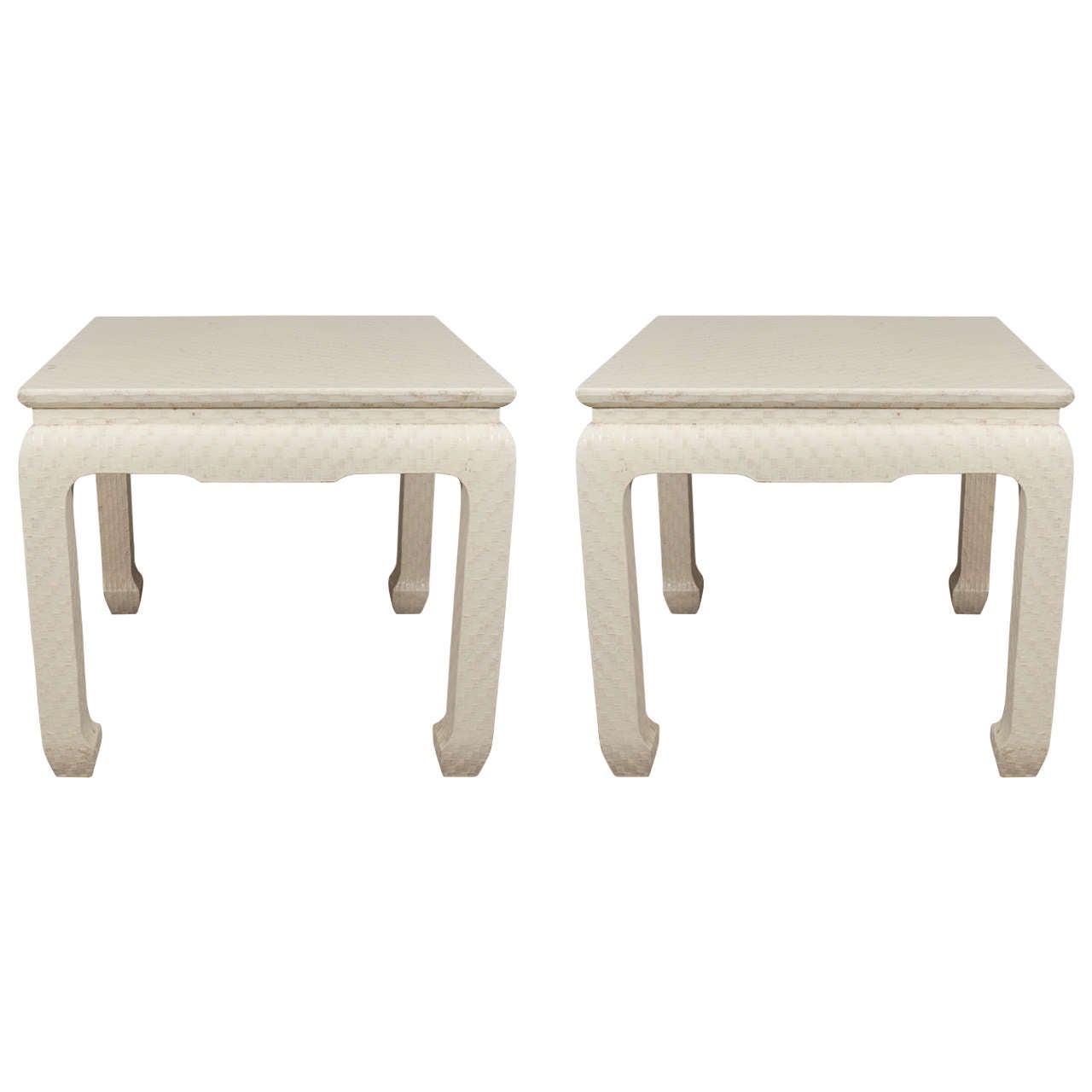 Pair of Baker Side Tables in Lacquered Grasscloth