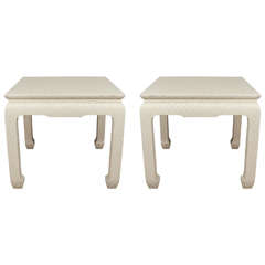 Pair of Baker Side Tables in Lacquered Grasscloth