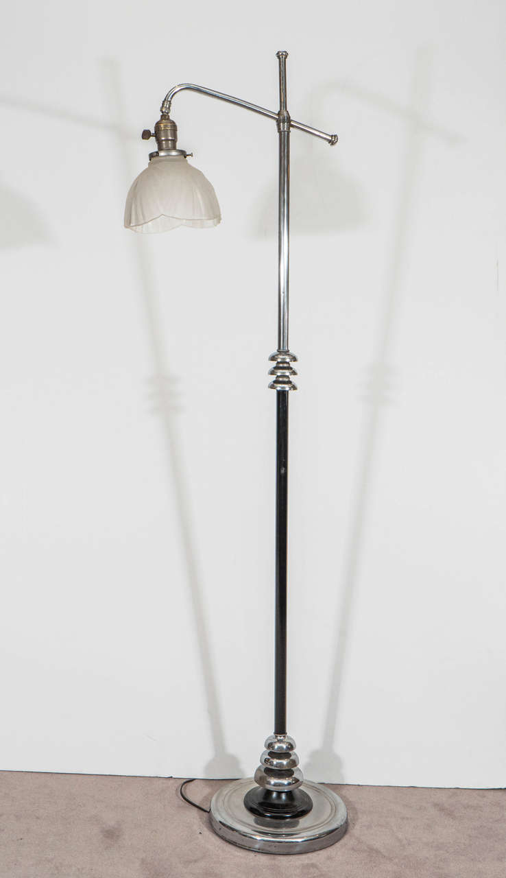 Art Deco Chrome and Painted Black Metal Floor Lamp
