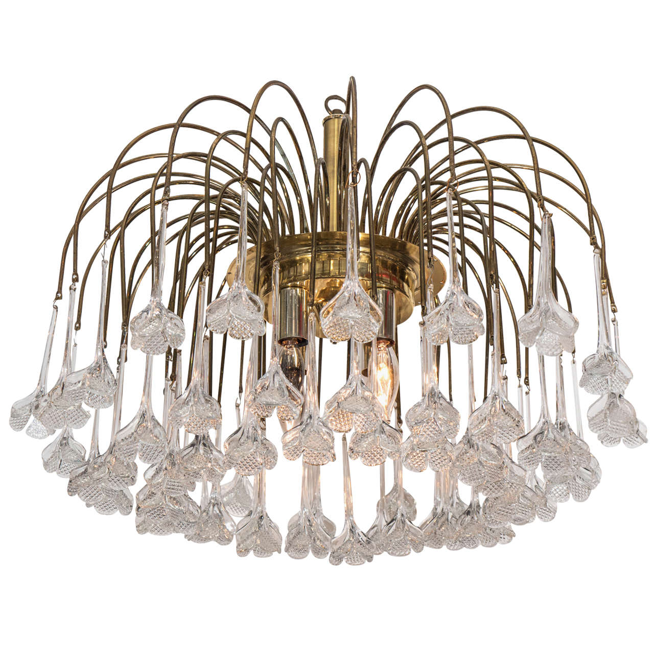 Mid-Century Brass Chandelier with Sixty Murano Glass Flowers