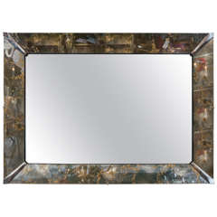 Hollywood Regency Wall Mirror with Smoked and Veined Mirrored Border