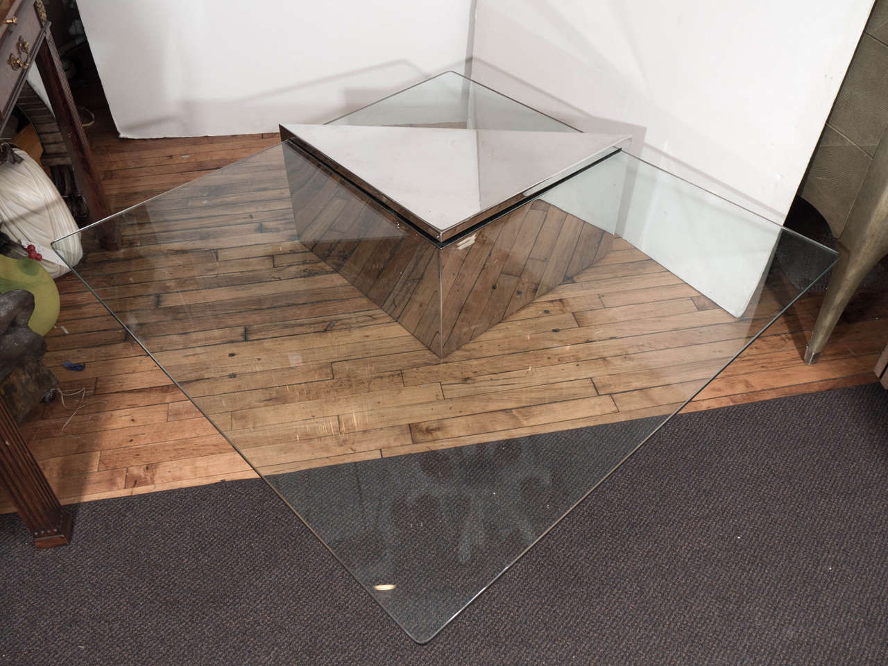 Mid-Century Modern Midcentury Rectangular Cantilevered Glass Coffee or Cocktail Table by Brueton